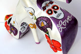 Crystal Sugar Skull, Heart Locket & Key Heels - Wicked Addiction