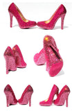 Pink Glitter Heels with Rose Swarovski Crystal Soles - Wicked Addiction