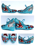 Koi & Cherry Blossom Crystal Mary Jane Wedges - Wicked Addiction