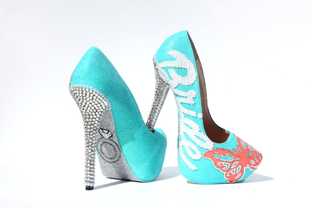 Butterfly Bridal Swarovski Crystal Heels with Pearls - Wicked Addiction