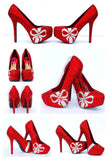 Red Swarovski Crystal Heels with Crystal Bows - Wicked Addiction