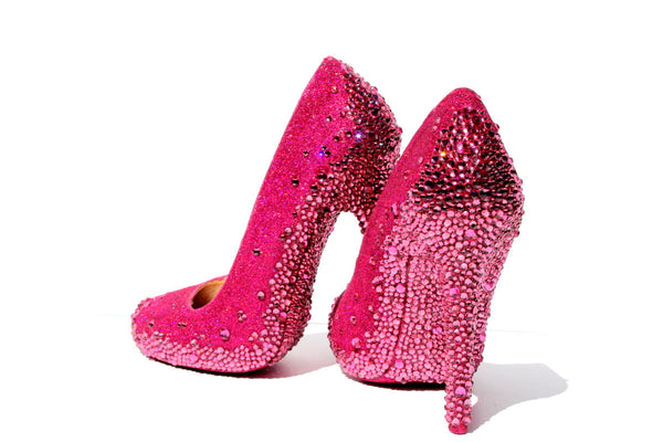 Pink Glitter Heels with Rose Swarovski Crystal Soles - Wicked Addiction