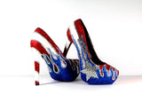 Puerto Rican Flag Glitter Crystal Heels - Wicked Addiction