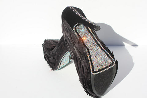 Black Swan Feathered Heels with AB Crystals