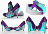 Tiffany Blue Crystal & Purple Glitter Bow Heels - Wicked Addiction